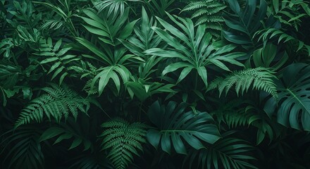 Lush green foliage of tropical plants, dense and vibrant.