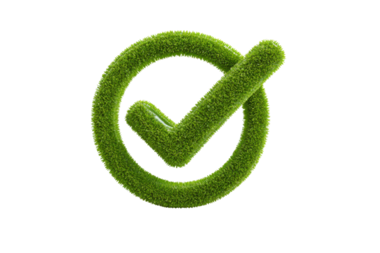 Green grass check mark symbol inside circle on black background image, Isolated On Transparent Background, Png Cut Out