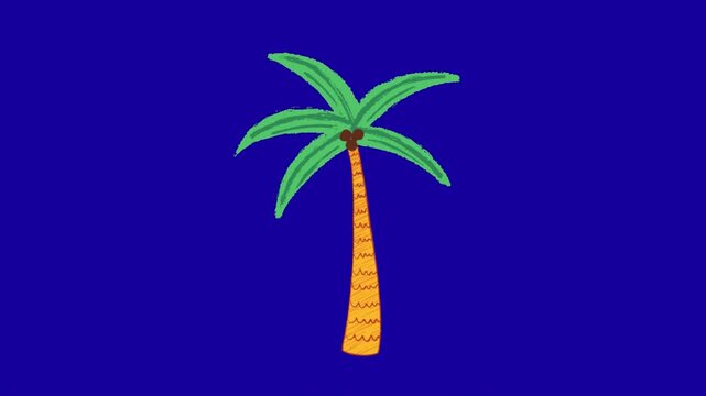 Coconut tree animation on blue screen 