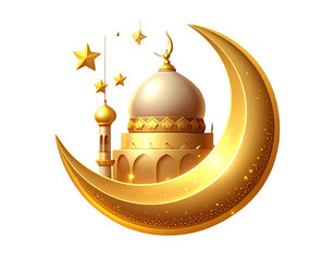 Festive Eid mosque with crescent and stars