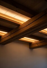 Fototapeta premium Rustic timber beams with subtle ambient lighting, providing warm glow