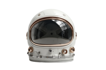 White astronaut helmet with gold trim and reflective visor on black background space suit, Isolated On Transparent Background, Png Cut Out