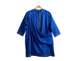  Blue Panjabi folded neatly on a wooden hanger