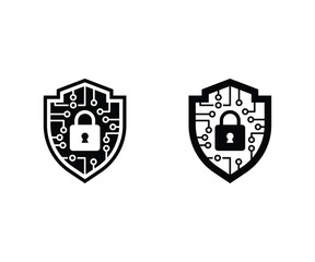 A creative cyber shield icon featuring a digital circuit pattern and a padlock symbol in the center, representing cybersecurity, data protection, and secure technology.