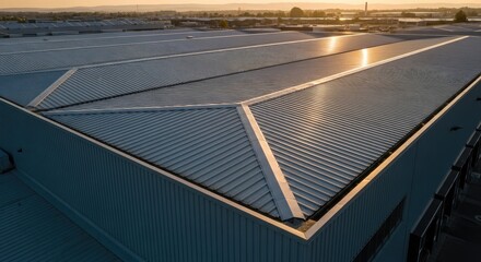 Warehouse rooftop at sunset architecture and industrial design