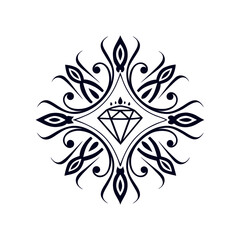 Ornamental Diamond Mandala Vector Design in Black and White