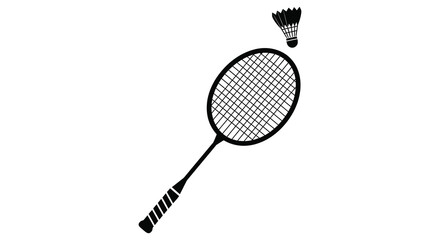 Dynamic silhouette of a badminton racket and shuttlecock in motion on a white background for sports and recreation
