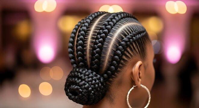 Elegant braided hairstyle cornrows and bun perfect for formal events and special occasions