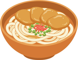 Simple Flat Style Noodle Soup with Fried Tofu Illustration Artwork