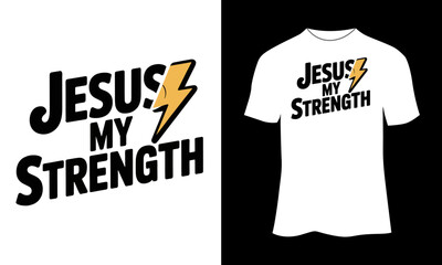 Jesus My Strength Typography with Lightning Bolt Icon – Minimal Christian Vector Design