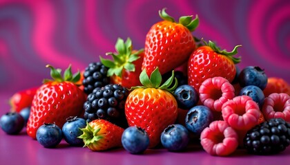 Obraz premium Colorful Wild Berries with Dew Swirling Background