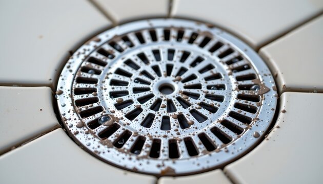 Clean Circular Metal Drain Tiled Surface