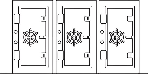 Set of Bank Vault Safe Door Outline Icons - Security Line Art Vector
