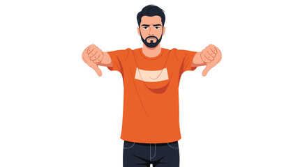 Bearded Man Expressing Disapproval with Thumbs Down Gesture in Front of White Background, Illustrating Dislike, Negativity, Denial, Unhappiness, and Rejection for Social Media, Communication, and Pres