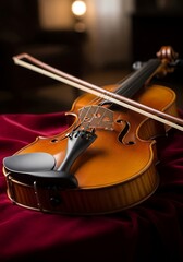 Fototapeta premium Violin and bow on fabric