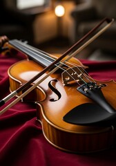 Fototapeta premium Violin with bow on velvet