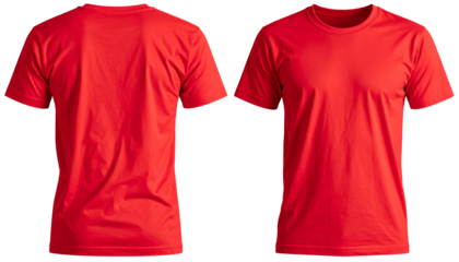 red blank t shirt template from two sides isolated on white and transparent, background Remove png