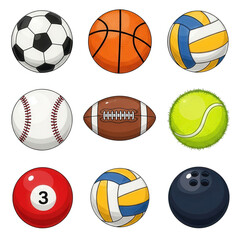 Obraz premium Illustration of collection of various sport balls isolated on transparent background