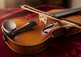 Fototapeta premium Violin on red velvet cloth