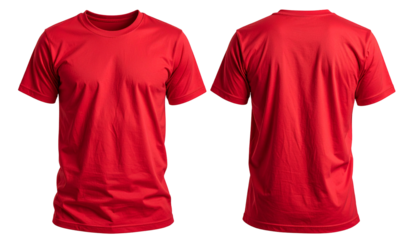 red blank t shirt template from two sides isolated on white and transparent, background Remove png