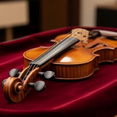 Fototapeta premium Violin on red velvet