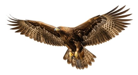 Golden eagle flying soaring bird of prey predator wings spread feathers wildlife isolated nature animal