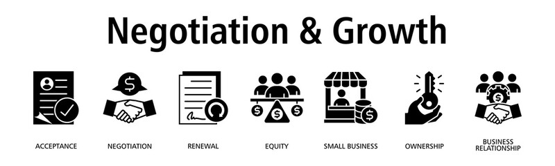 Negotiation & Growth banner web icon vector illustration concept with icon of acceptance, negotiation, renewal, equity, small business, ownership, business relationship
