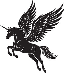 Winged Unicorn Ribbon Tattoo Design – Black Tribal Fantasy Vector