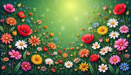 Easter Bunny s Hidden Treasures A Whimsical Garden Scene A whimsical, top down view of a lush spring garden bursting with colorful wildflowers and vibrant green foliage. Numerous intricately decorated