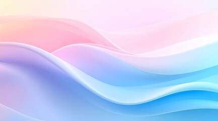Surreal and calming abstract background with gentle, flowing waves in a soft, dreamy gradient of pastel pink and blue colors