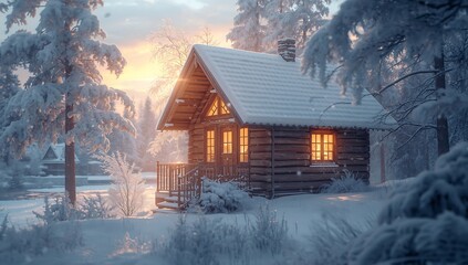Enchanting Winter Cabin Retreat a Cozy Wooden Lodge Surrounded by Snow Covered Trees