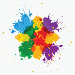 Fototapeta premium Vibrant rainbow color splatter abstract explosion of paint drops dynamic artistic design
