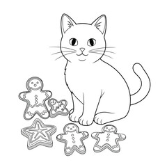 Fototapeta premium Vector art of simple cat illustration with gingerbread cookies