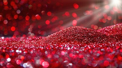 Stunning Red Glitter Sparkles with Light Reflections Creating a Dreamy Background for Festive Celebrations and Creative Projects