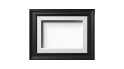 Elegant dark wood picture frame with white matting for artwork or photography isolated on transparent background