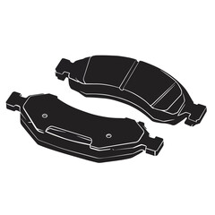 black and white silhouette vector icon of Car brake pads on white background
