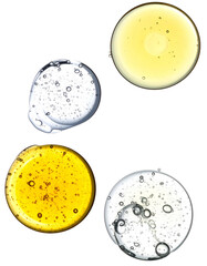 Fototapeta premium Organic Circles of Cosmetic Liquid Drops Collection on a Transparent Backdrop