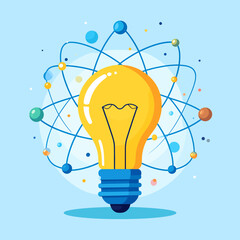 Creative Science Idea Light Bulb with Atomic Structure – Innovation and Solutions