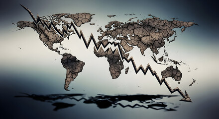 Global Financial Crisis: An Eye-Catching Representation Of Economic Downturn With A Distorted World Map Reflecting Market Decline Trends