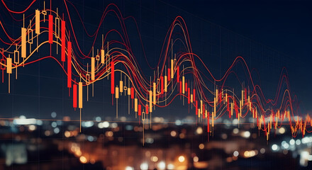 Dynamic Stock Market Chart Visualization at Night Showing Profound Financial Trends with Candlestick Graphs and Data Analytics for Investors