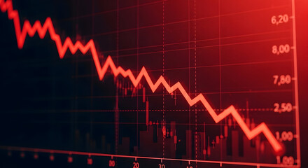 Fototapeta premium Critical Downtrend Graph Depicting Stock Market Decline, Financial Loss Trends, And Economic Analytics In A Dramatically Red Visual Display