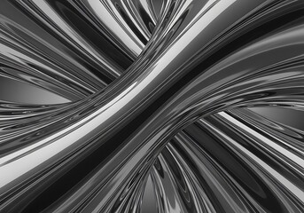 Obraz premium Abstract monochrome intertwined flowing metallic lines rendering