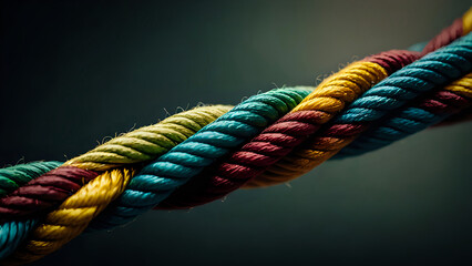 Colorful ropes intertwined in complex knot symbolizing unity and connection