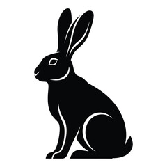Silhouette of a sitting rabbit detailed with subtle white line accents side profile view silhouette
