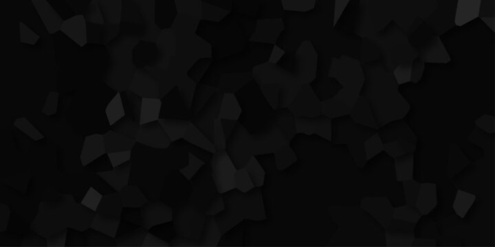 Dark abstract background with a fractured, geometric mosaic of irregular dark gray polygonal shapes and subtle lighting creating depth and a somber, textured surface