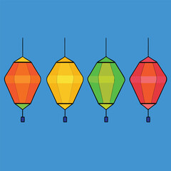 four bright and colorful lanterns floating in air  (1).eps