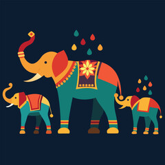 four decorative elephants with colorful diwali pat (2).eps