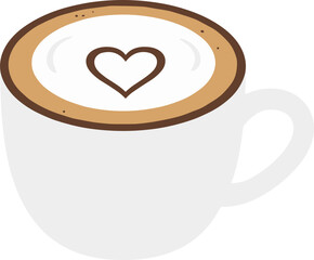 Flat Design Coffee Latte Art Heart Shape in White Mug Beverage