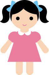 Flat Cartoon Style Illustration of a Cute Rag Doll with Bows