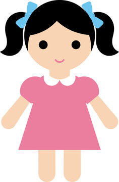 Flat Cartoon Style Illustration of a Cute Rag Doll with Bows